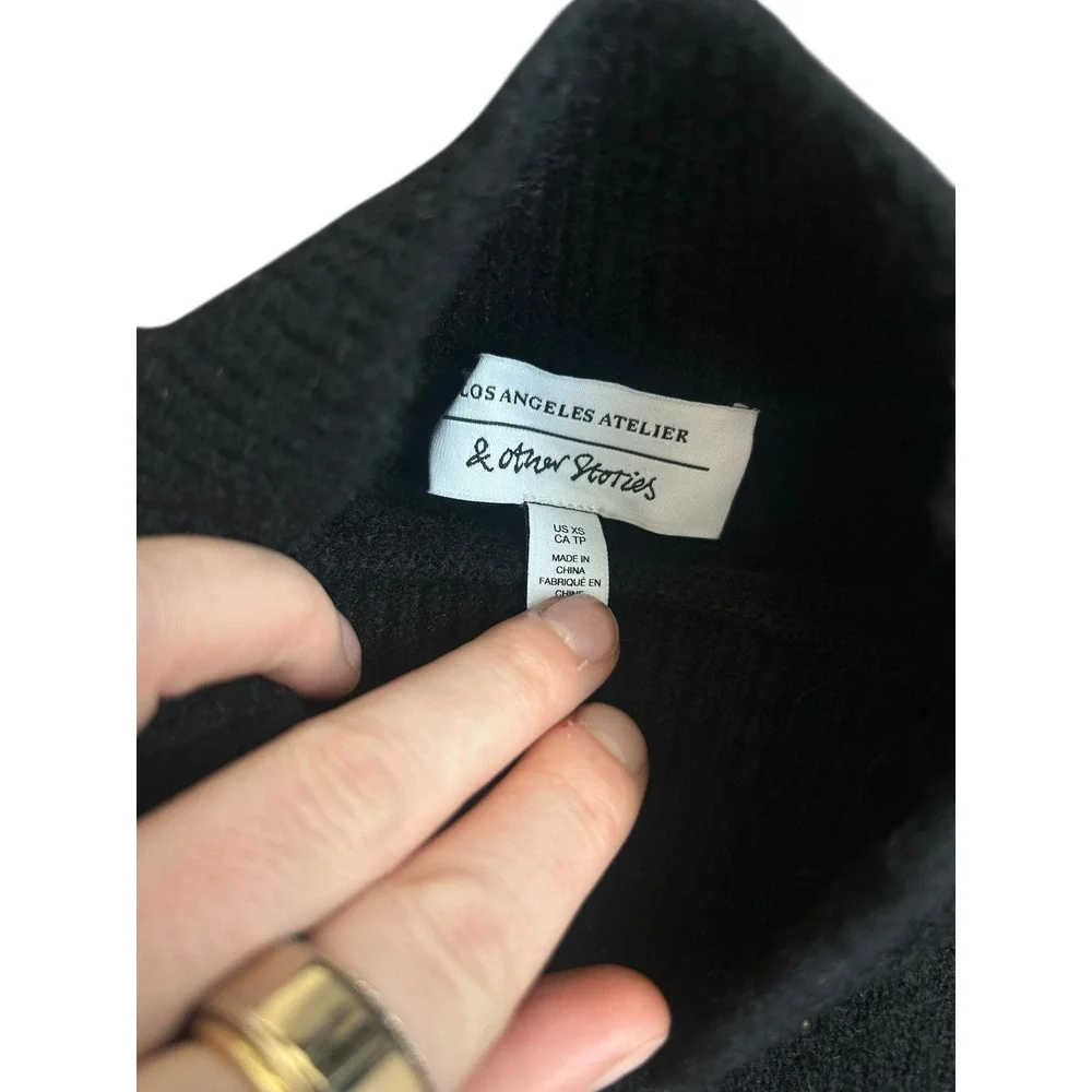 & Other Stories Belted Mini Knit Sweater Dress Black Mock Neck Women's XS